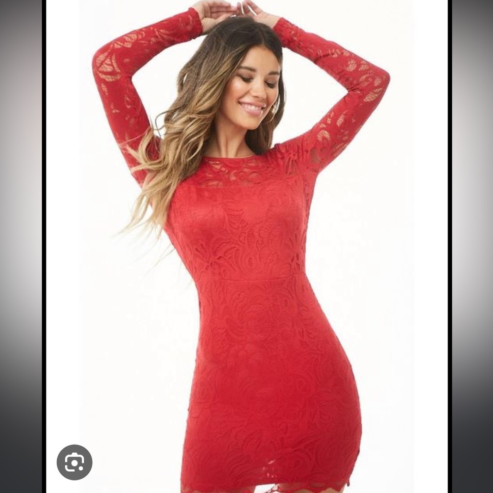 Forever 21 red lace long sleeve dress